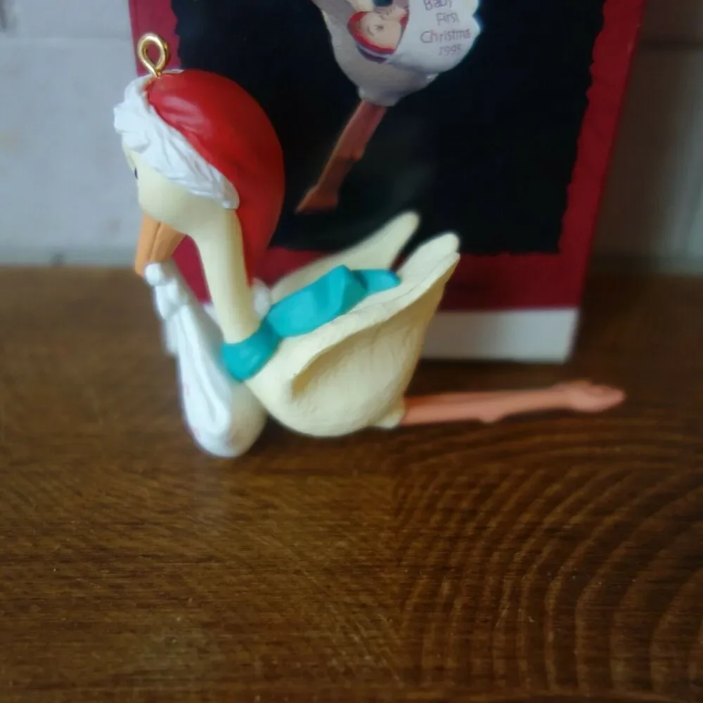 NEW Vintage Hallmark Ornament Baby's First Christmas Stork Holding Baby 1995
